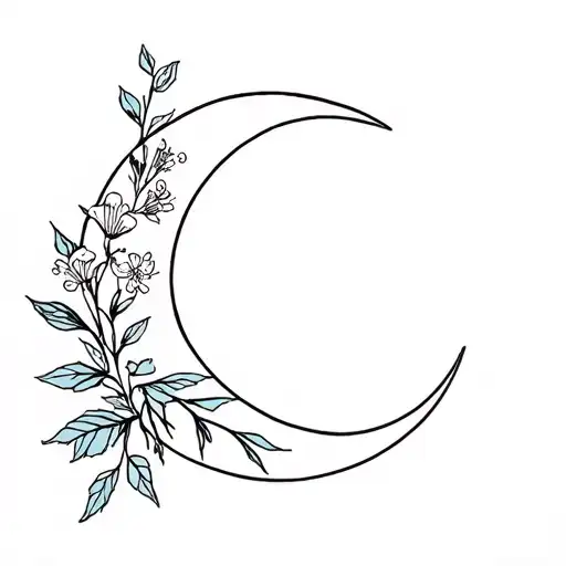Fine Line Crescent Moon With Honeysuckle And Larkspur