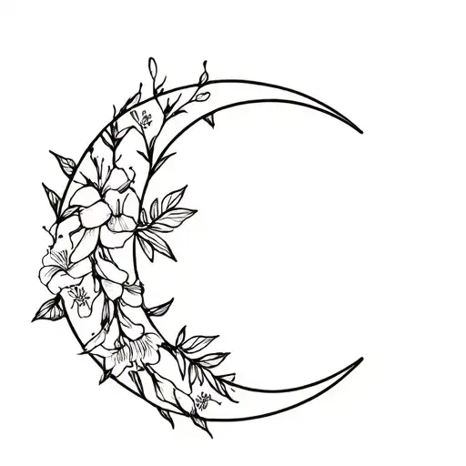 Fine Line Crescent Moon With Honeysuckle And Larkspur