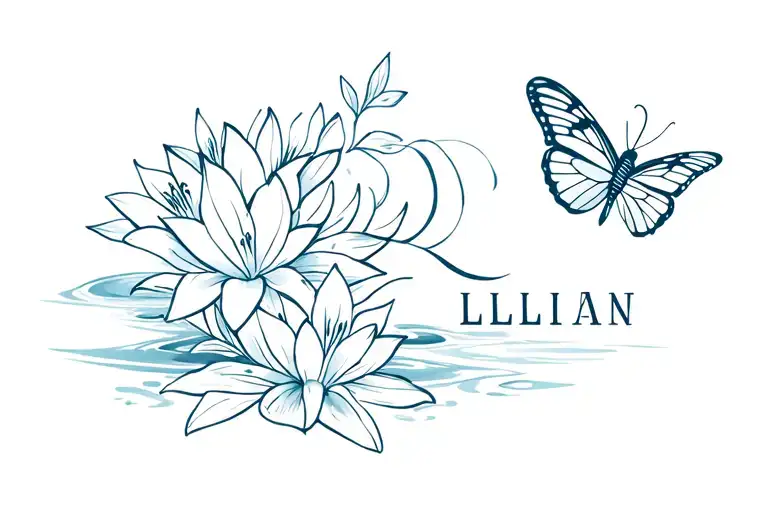 Name Lillian With Water Lilys & Butterflys