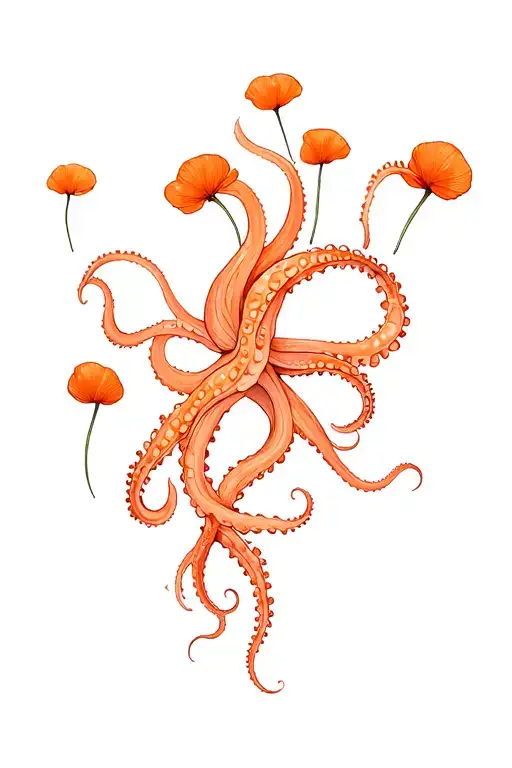 Intertwined Tentacles And Orange Pavots