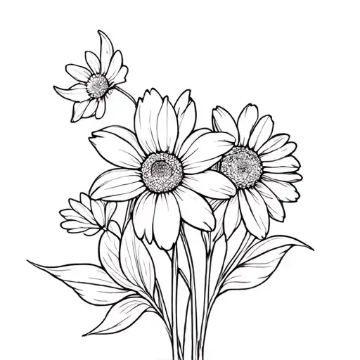 Chrysanthemum Daffodil Daisy Bouquet Tattoo Fine Line