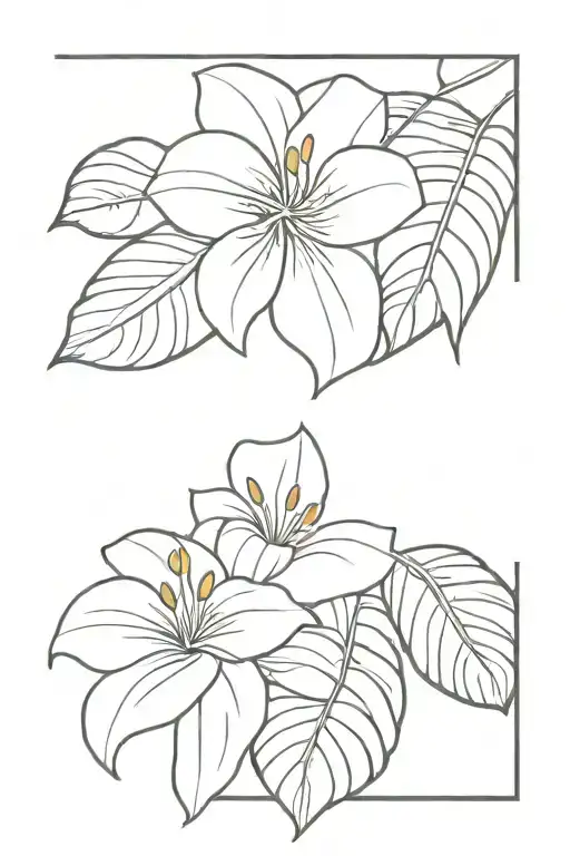 Lilies And Monstera Leaf Intertwined