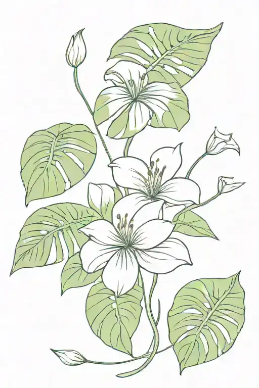 Lilies And Monstera Leaf Intertwined Vines