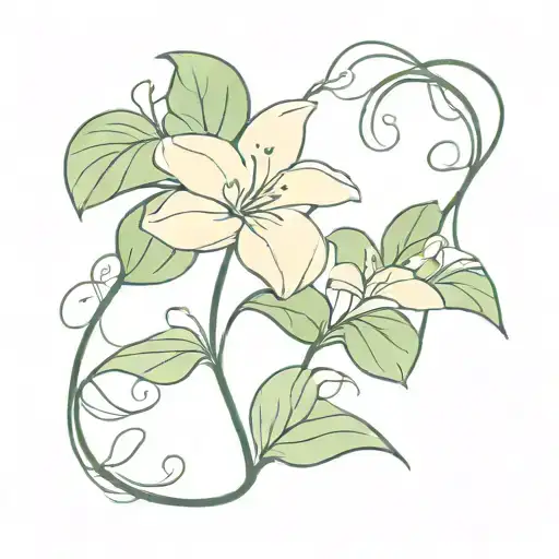 Lilies And Small Monstera Leaf Intertwined Vines Intertwining