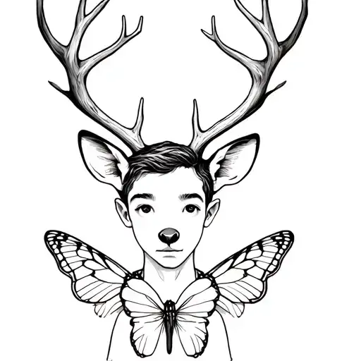 Boy With Deer Antlers And Butterfly Wings