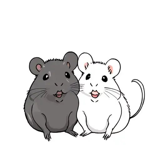 One Gray Hamster With One White Hamster Smiling