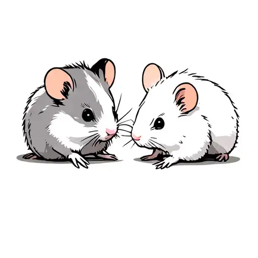 One Cute Dwarf Gray Hamster With One Cute Dwarf White Hamster