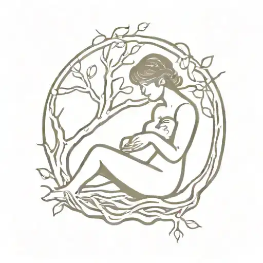 Silhouette Of A Woman Breastfeeding In A Tree Of Life With Roots