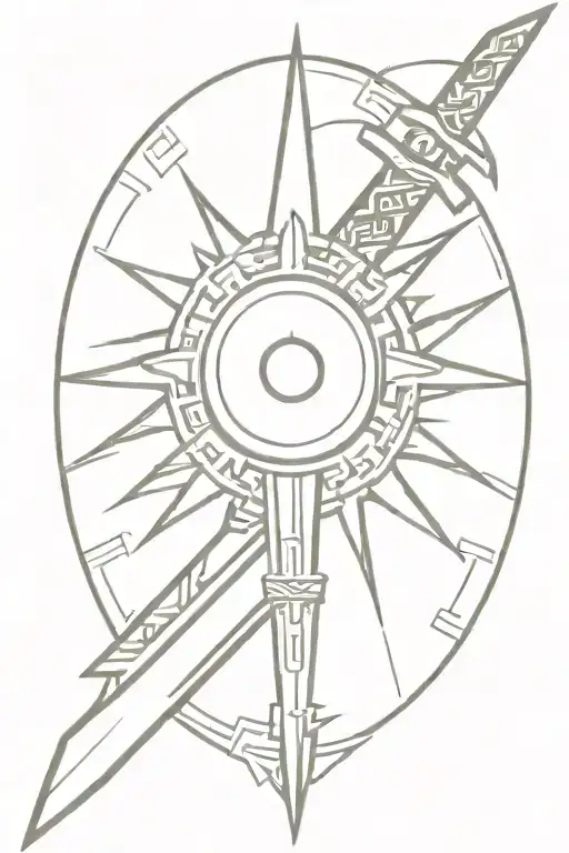 Aztec Sword With Half Sun On Side Shining