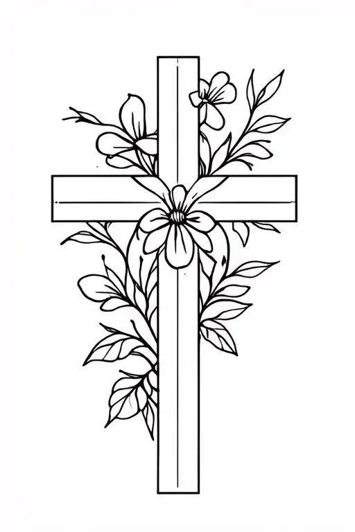 Cross With Flowers Under