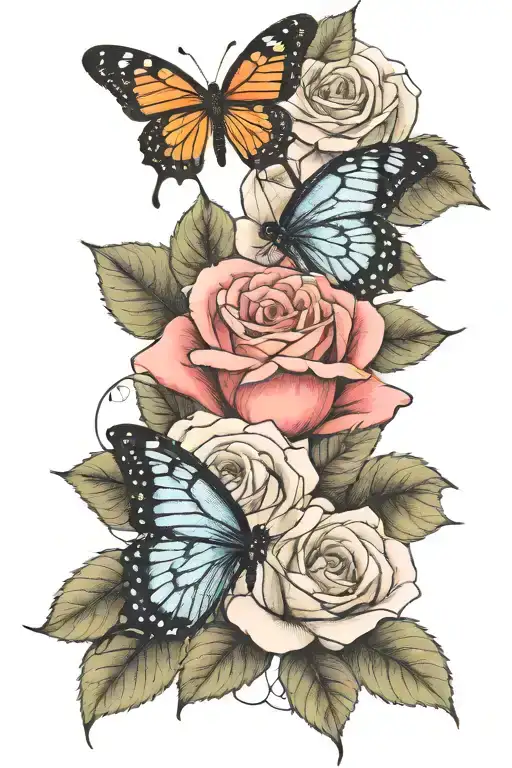 Roses And Butterfly Resting