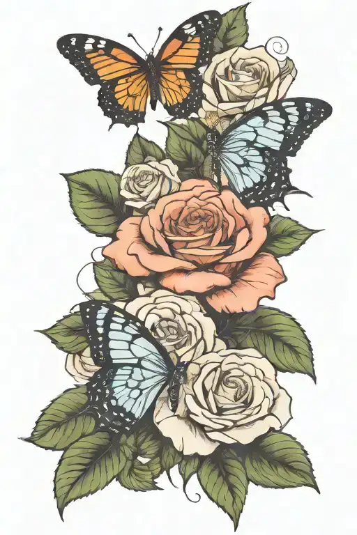 Roses And Butterfly Resting