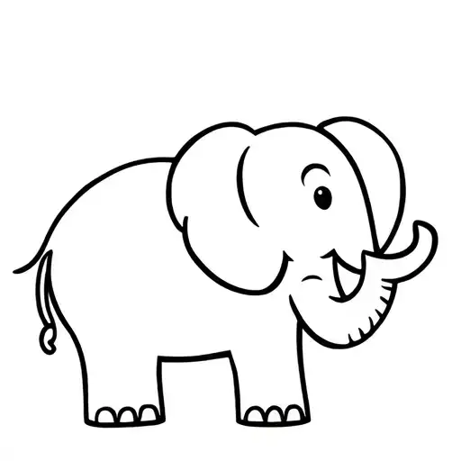 Side View Outline Of Elephant With Defined Ears And Happy Features