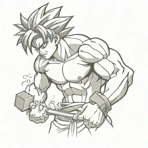 Goku Lifting Weights With A Minimalist Design