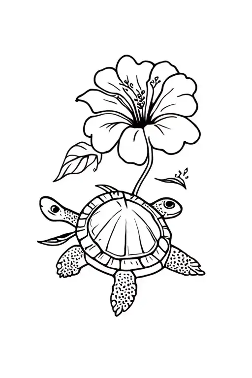 Turtle With A Hibiscus Flower With A Coconut