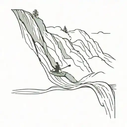 A Kayaker Paddling Down A Waterfall In A Mountain Landscape