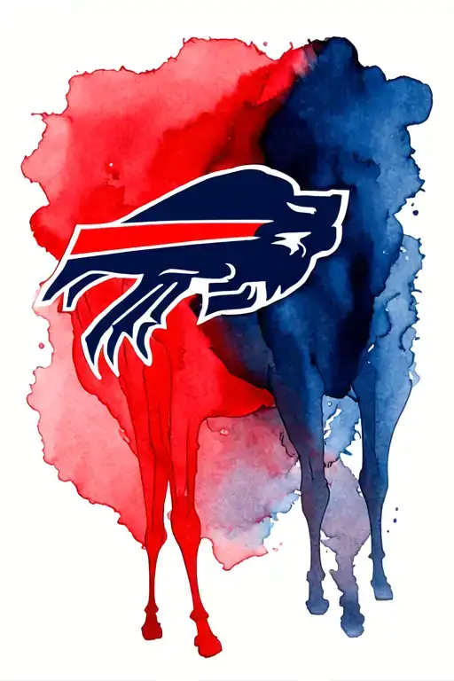 Standing Buffalo Bills Logo Outline With Red And Blue Watercolor Behind It