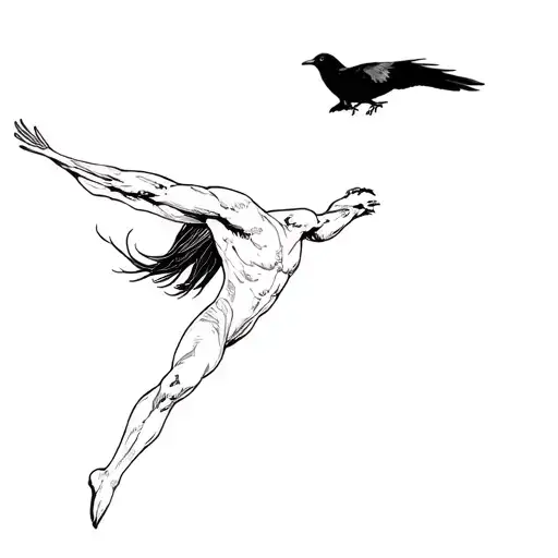 Super Human With Crow Flying