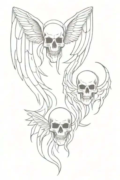 Angel And Demon Skull With Wings Looking