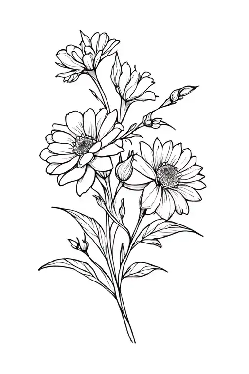 Chrysanthemum Gladiolus Rose Carnation Marigold Intertwined