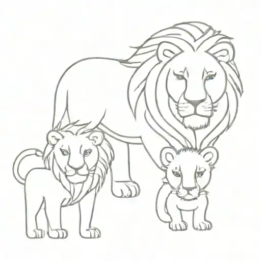 Mom Lion And Two Little Lion