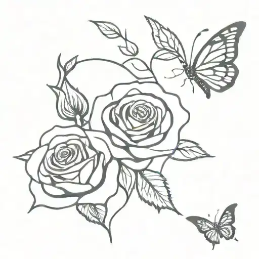 3 Roses On Vine With Butterfly Resting