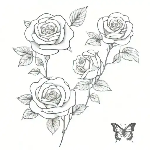 3 Roses On Vine With Butterfly Resting