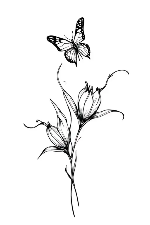 Iris Flower And Butterfly Perched