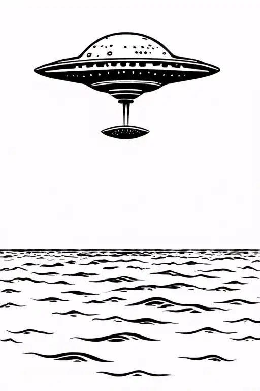 Butter Flys Over An Ocean With A Ufo In The Back