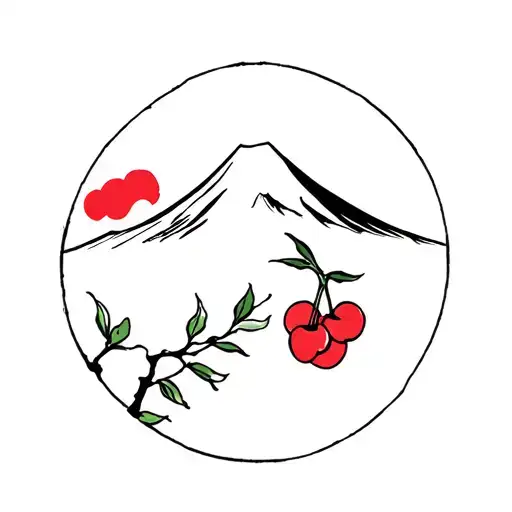 Cherry Flower With Mont Fuji
