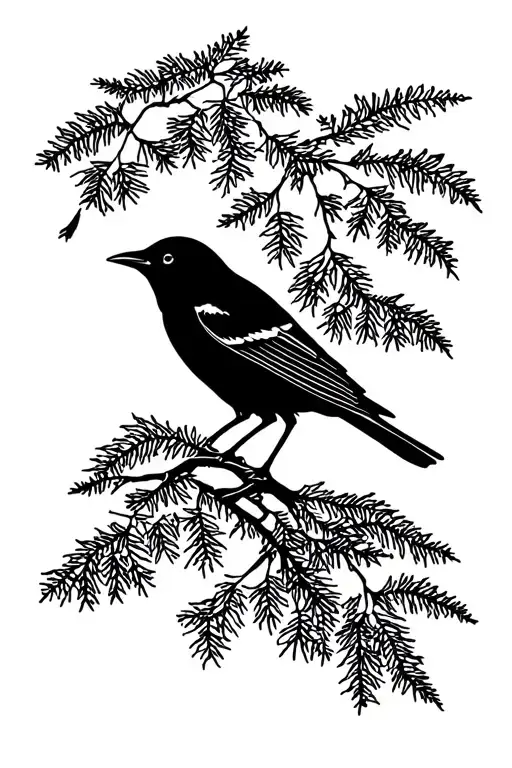 Simple Blackbird And Hemlock Tree