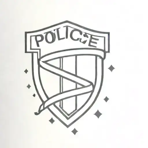 A Minimalist Tattoo Of A Police Badge With Musical Notes Intertwined In The Design