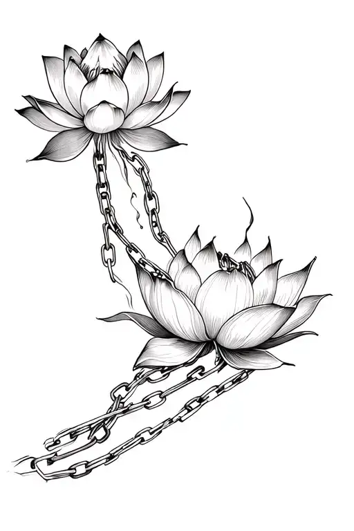 Lotus Flower Inside Chains Breaking And Bursting