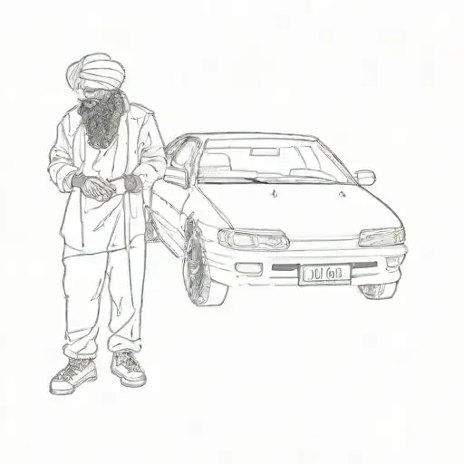 A Man With A Turban Standing Next To A Car With Detail In Face