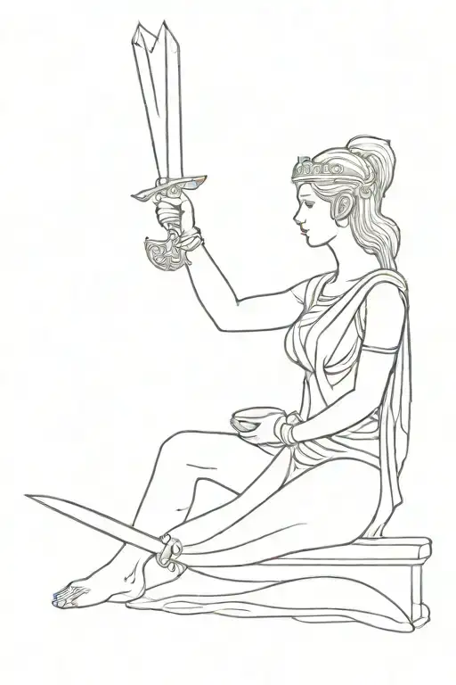Athena Holding A Sword And A Scale Balanced