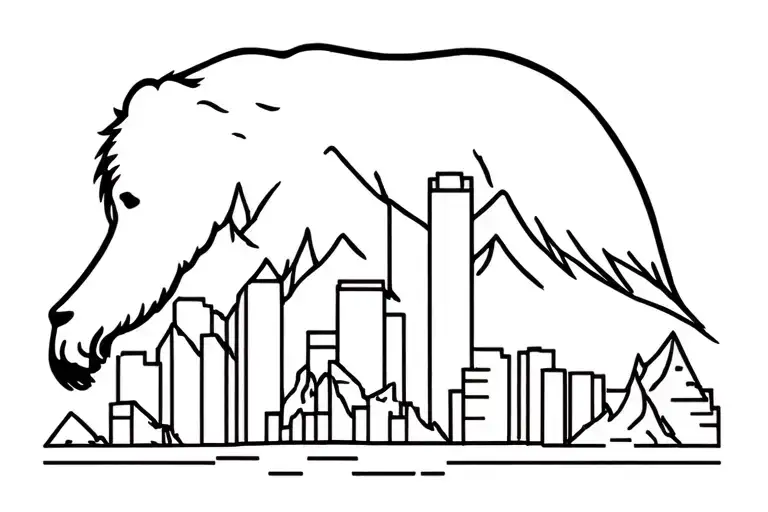 Silhouette Of A Black Bear With The Vancouver Skyline And Mountains In The Silhouette