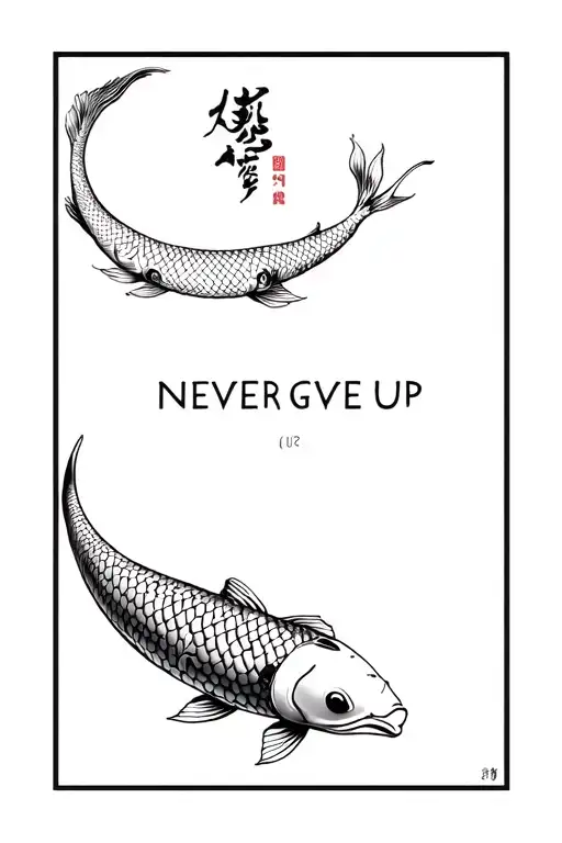 Black Koi And Warrior Never Give Up Attitude