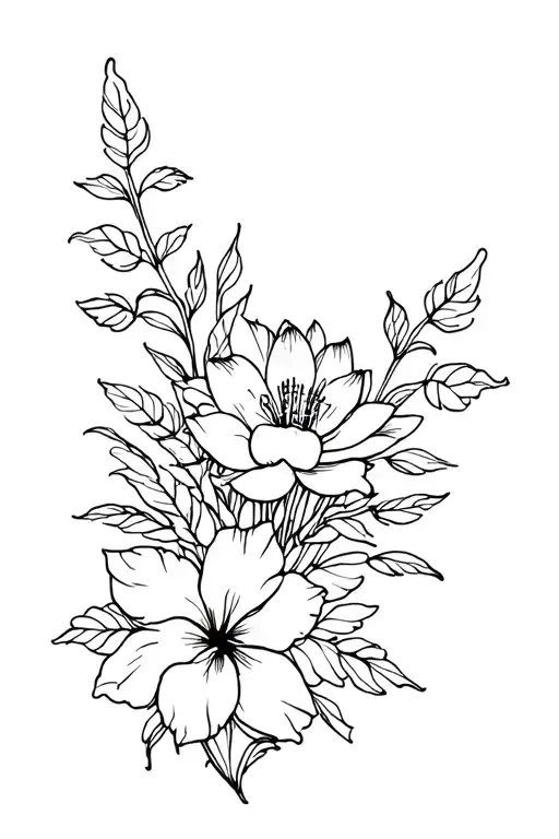 Small Flower Bouquet With A Lotus And Hibiscus Flowers And Vines