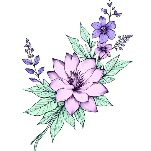 Small Flower Bouquet With A Lotus And Hibiscus Flower And Tiny Violet Flowers