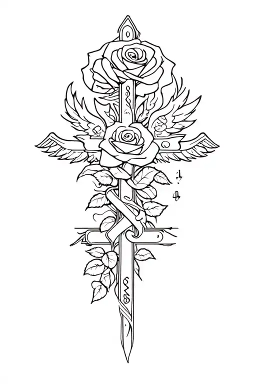Rose And Cross And Angel And Money Symbols