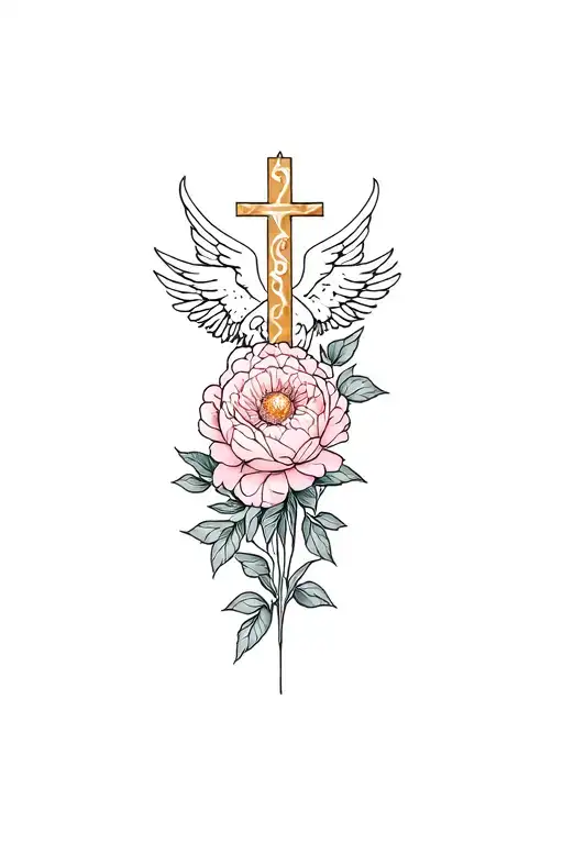 Peonies And Cross And Angel And Money Symbols