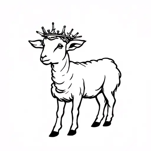 Lamb Outline With Crown Of Thorns Fine Line