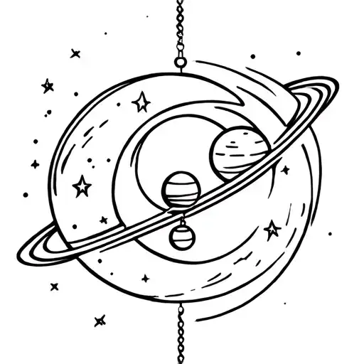 Crescent Moon And Saturn With A Disco Ball Hanging In The Middle