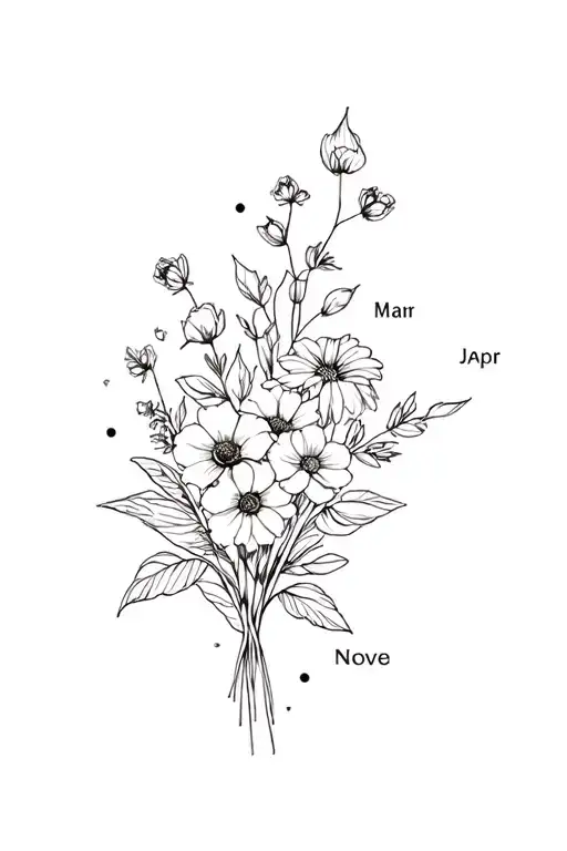 Birth Flower Bouquet With Jan Mar Apr Nov Dec