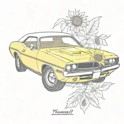 70'S Dodge Challenger With Sunflowers