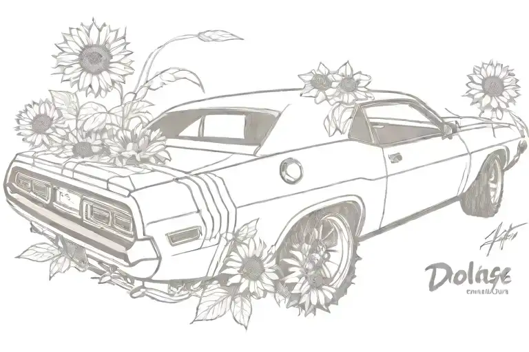 70'S Dodge Challenger With Sunflowers