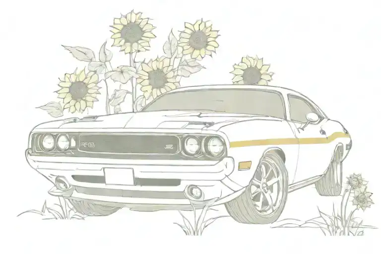 70'S Dodge Challenger With Sunflowers