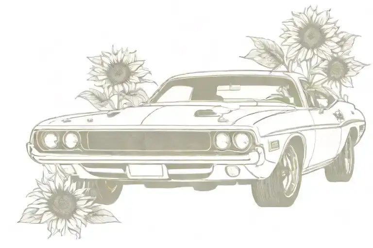 70'S Dodge Challenger With Sunflowers