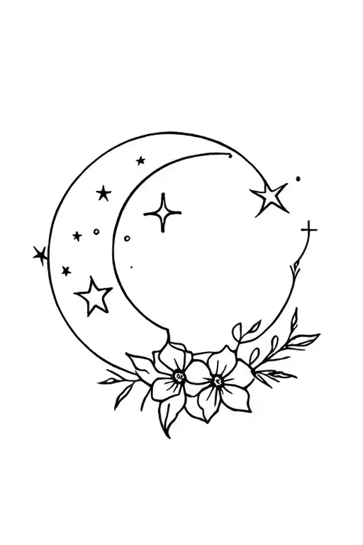 Tatto With Moon Stars Flower And Sun