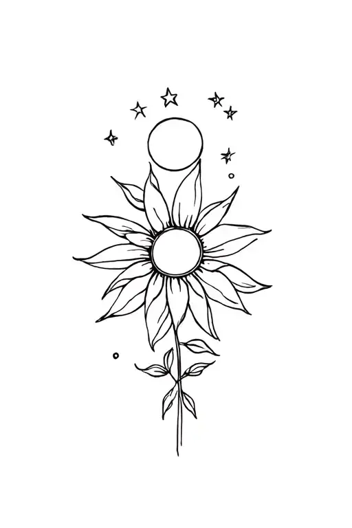 Tatto With Moon Stars Flower And Sun I Want To Put It On My Spine